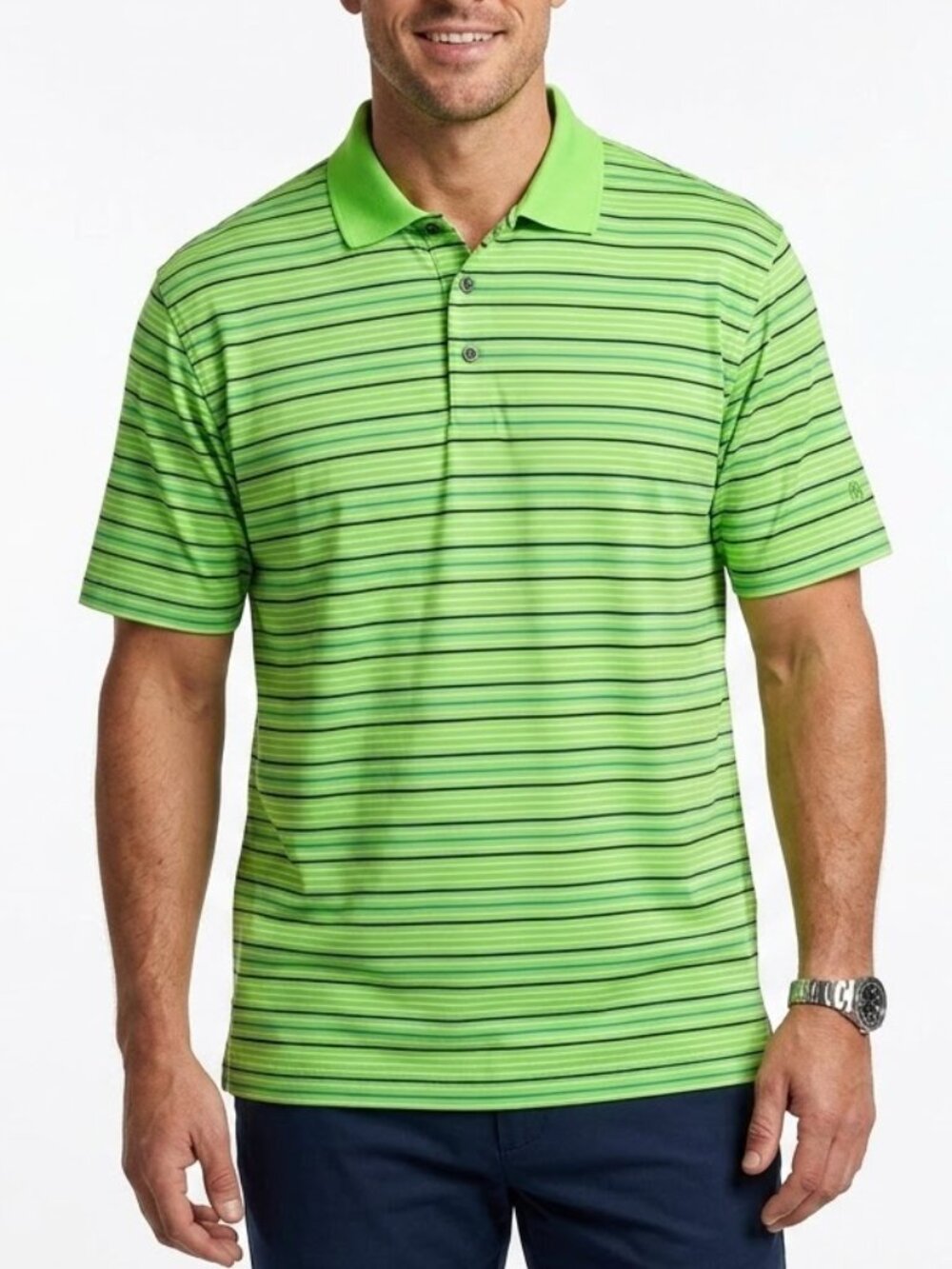 Ben Hogan Lime Green Striped Polo Shirt XXL Retro Cyber Prep Indie Sleaze Golf